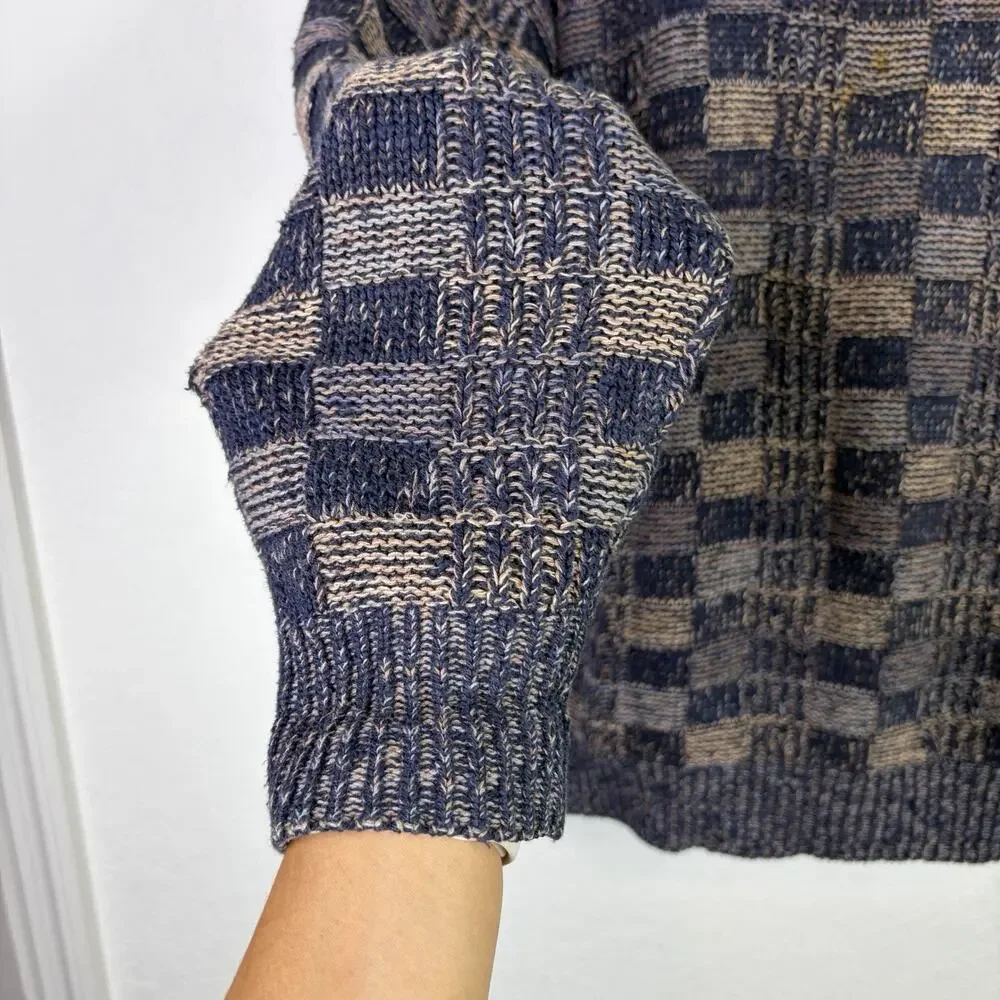 Crossings Vintage Knitted 100% Cotton Men’s Sweater Size L Checkered Made USA